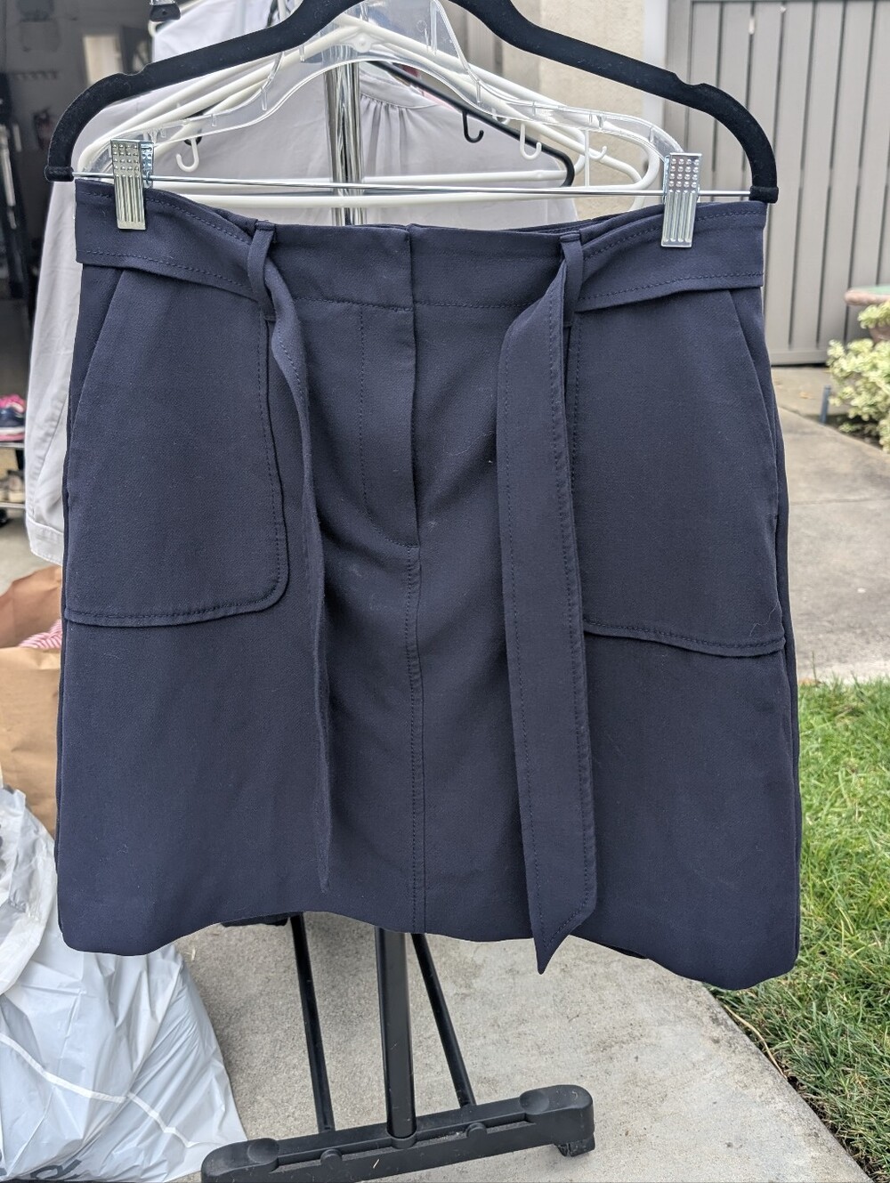 LOFT Navy Tie-Front A-Line Mini Skirt